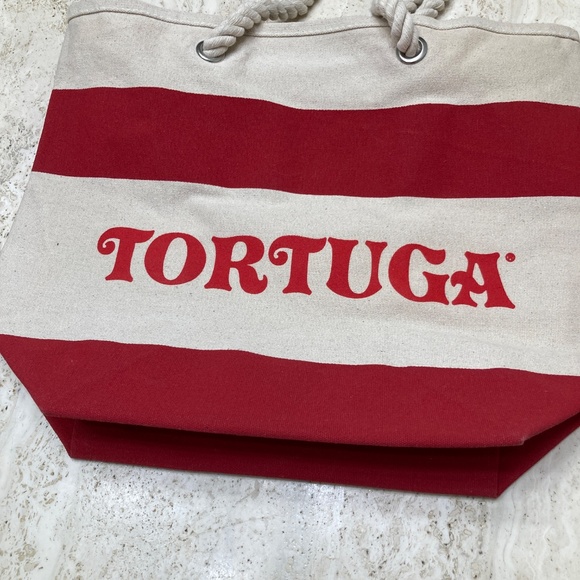 Tortuga Red & Cream Striped Canvas Tote Bag with Rope Handles - Picture 6 of 6